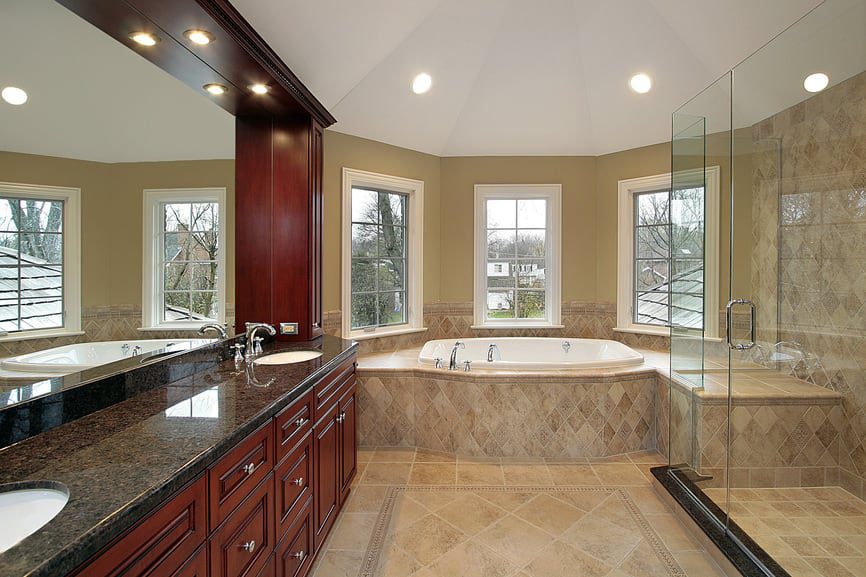 modern bathroom with a round tub