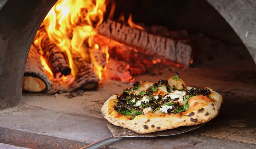 pizza made in wood oven