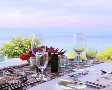 Table set on the deck of a restaurant