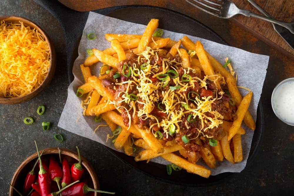 plate of chili cheese fries