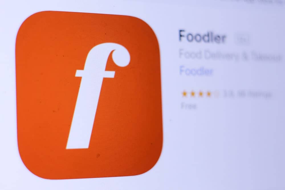 Foodler logo and homepage on a digital screen.