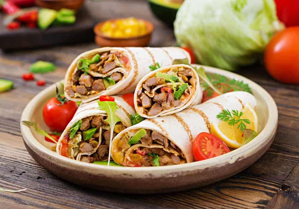 Burritos on a Wooden, Round Plate