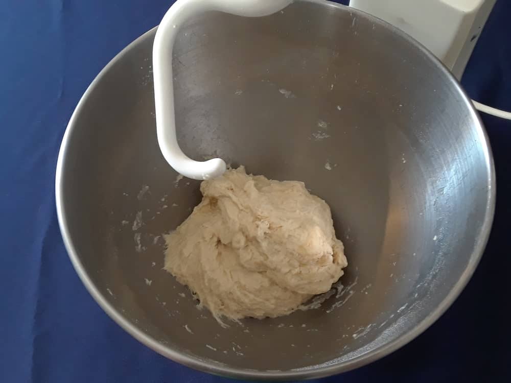 Dough mixture in a mixer.