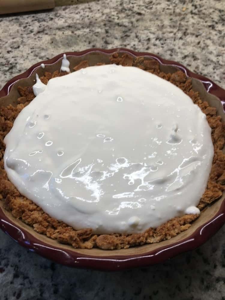 The mixed filling placed on the crust.