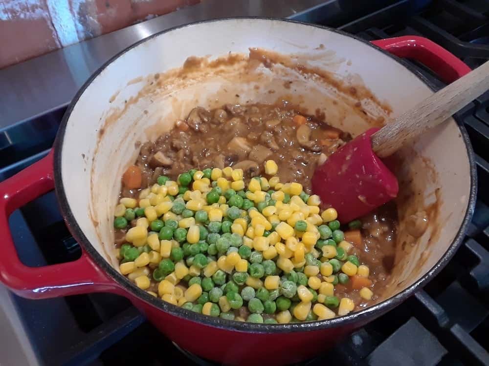 The addition of peas and corn.