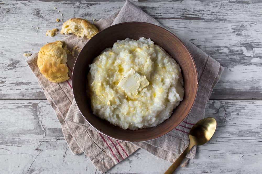 A bowl of buttered grits.