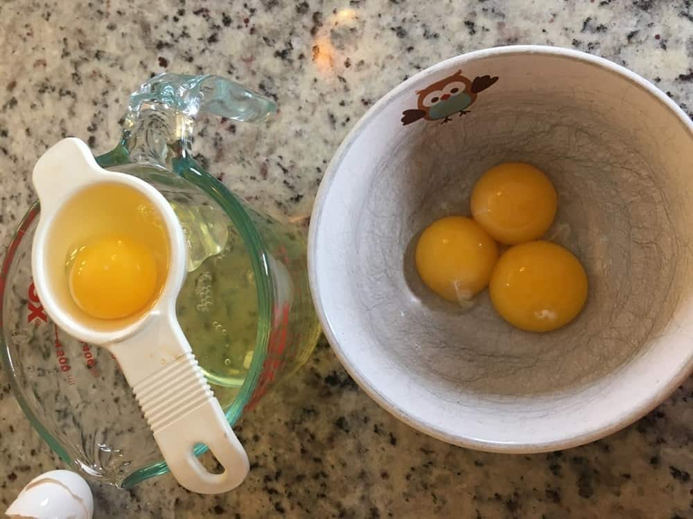 The egg white is separated from the yolk.