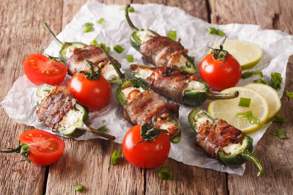 Freshly grilled jalapeno bacon with tomatoes.