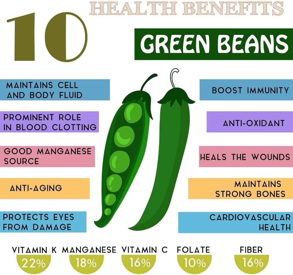 An illustrative chart depicting the nutrition facts of green beans.