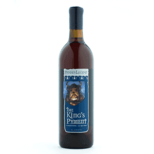 A bottle of The King's Pyment Mead from Hidden Legend Winery.
