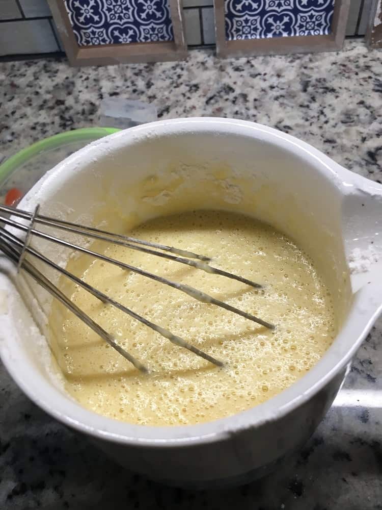 The batter is mixed into one bowl.