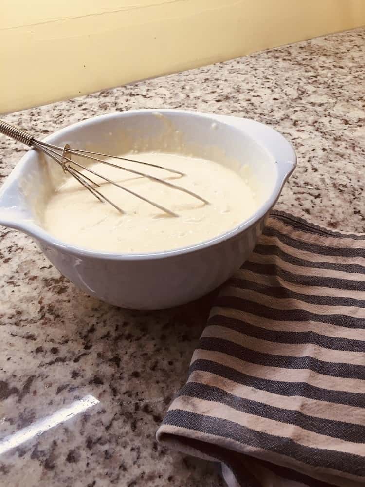 The batter is mixed in a bowl.