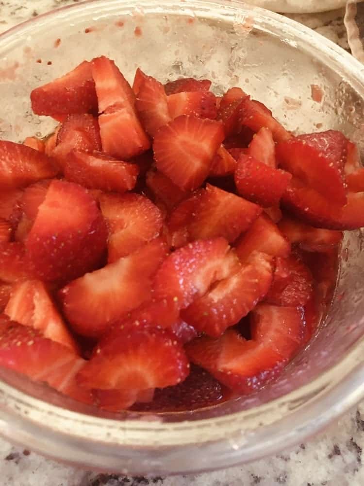The chopped strawberries.
