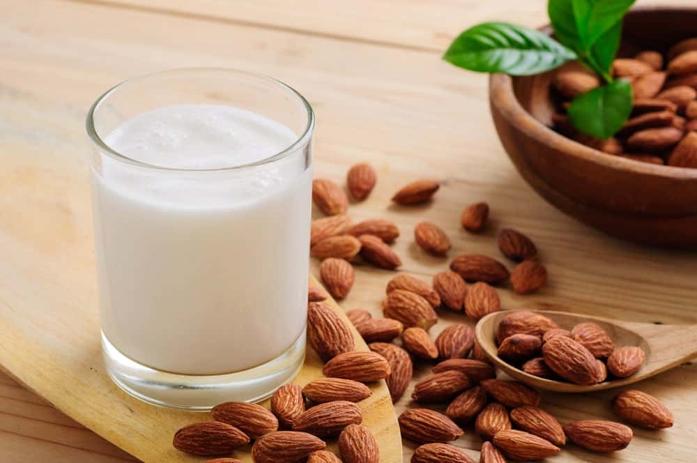 A glass of almond milk.