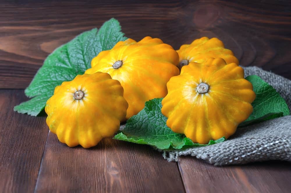 Pieces of ripe yellow pattypan squash.