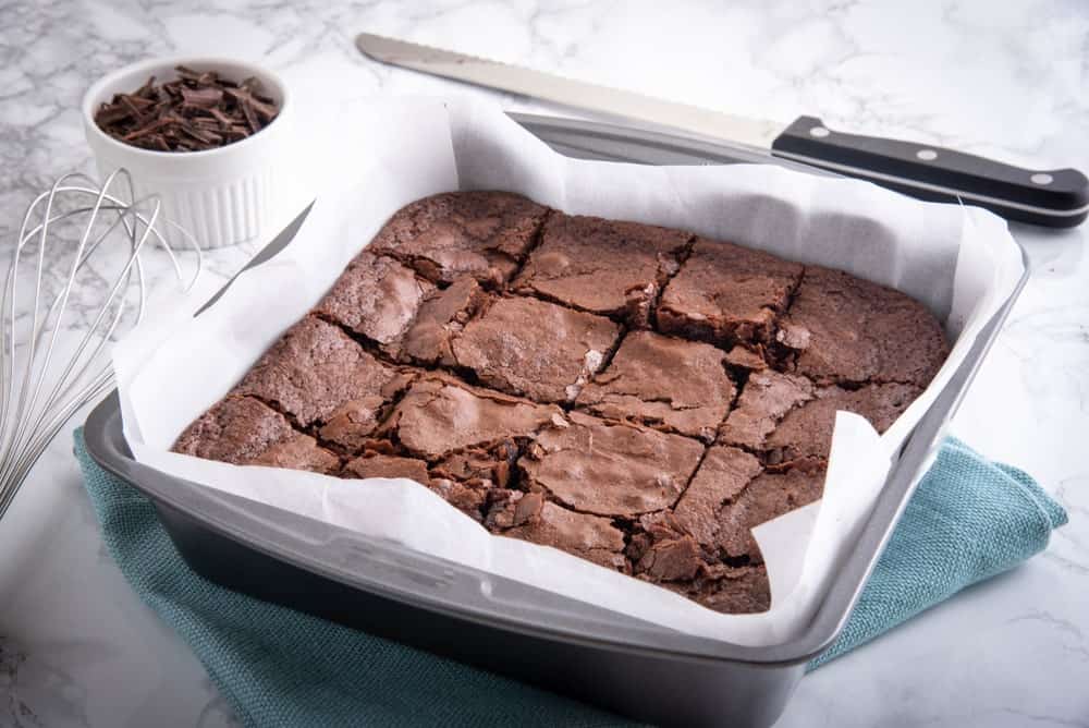 pan of fresh brownies