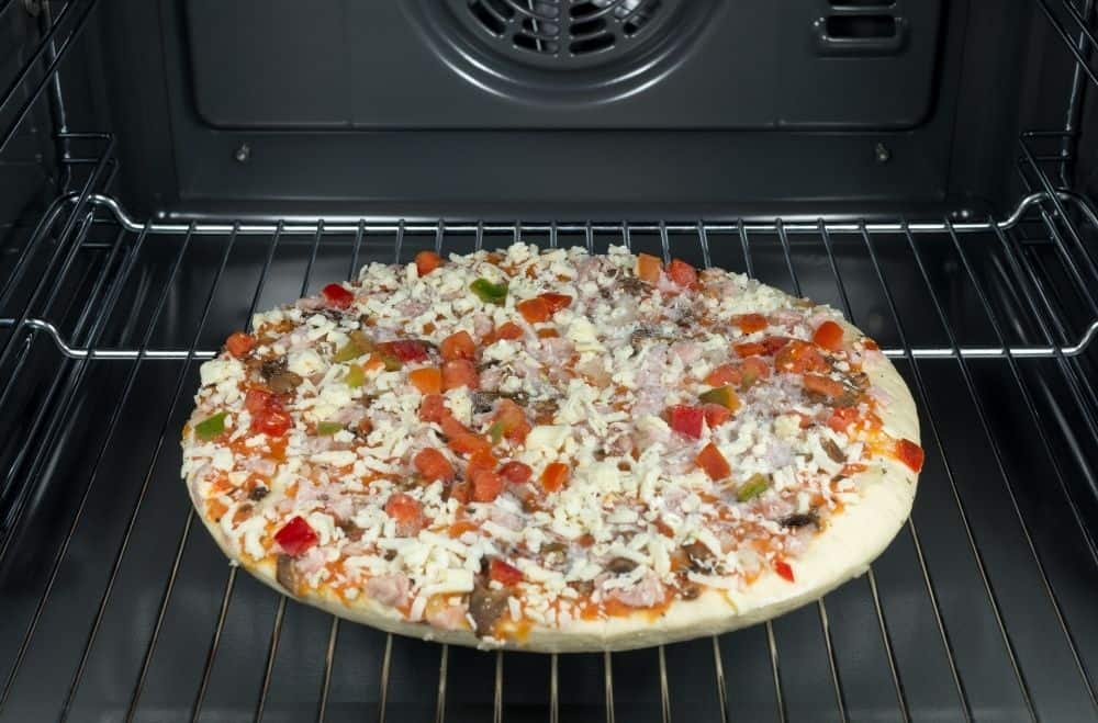 pizza baked in an oven