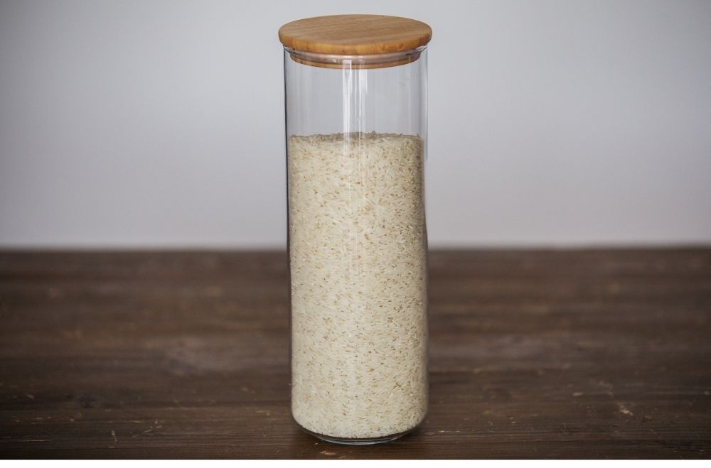 Rice Storage Container filled with white rice