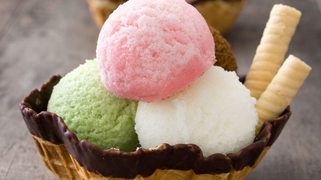 ice cream in a waffle bowl