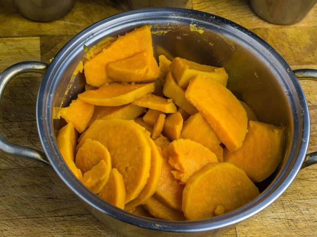 Sweet potatoes getting cooked on the stove