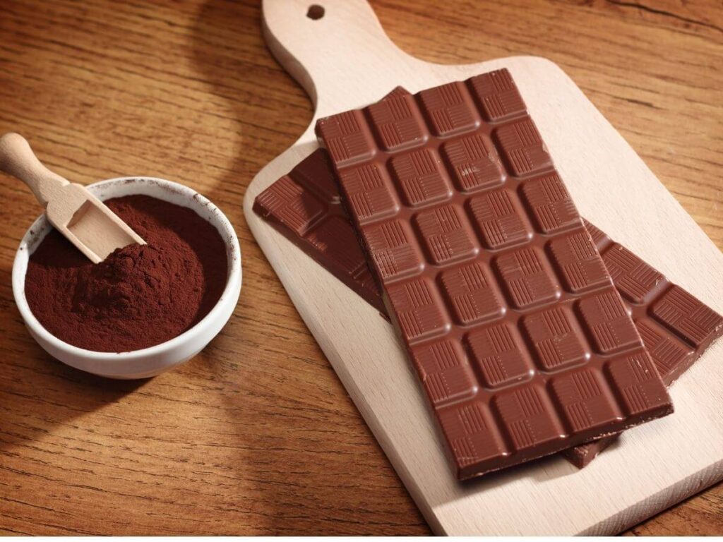 cocoa powder and a chocolate bar