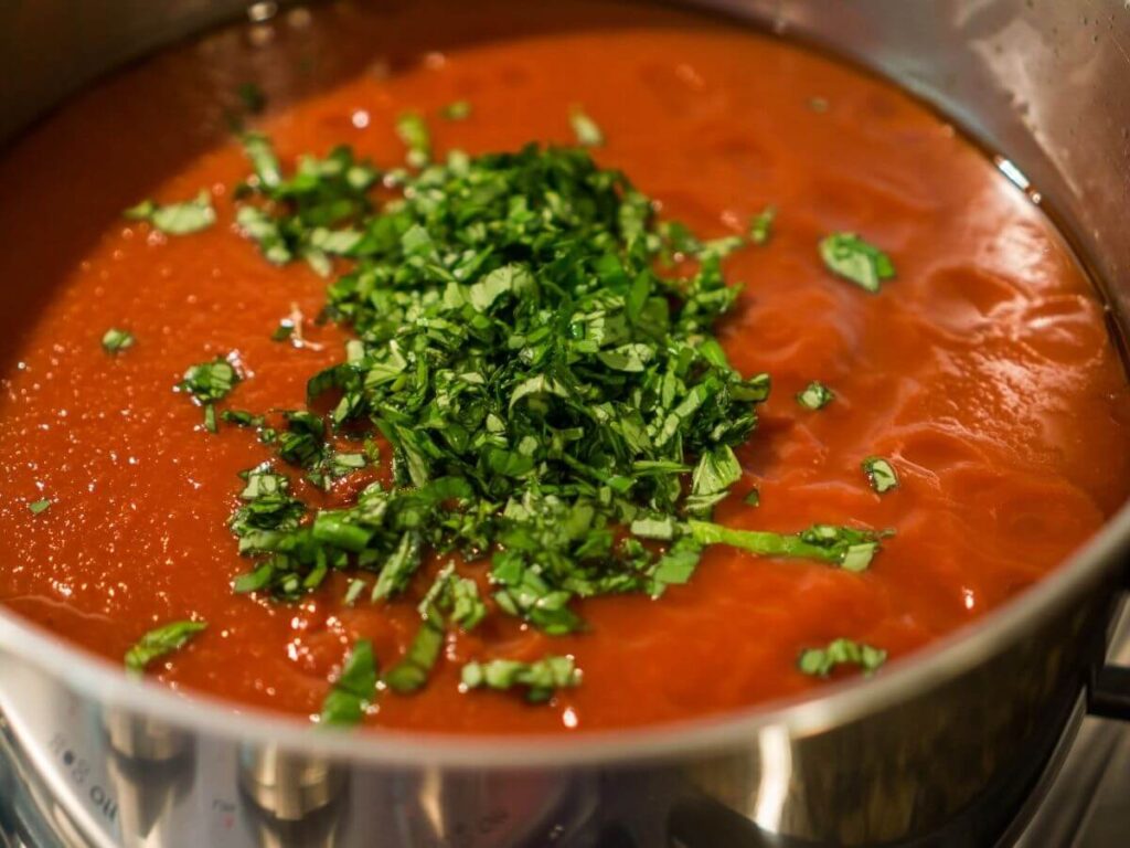 pan of tomato sauce