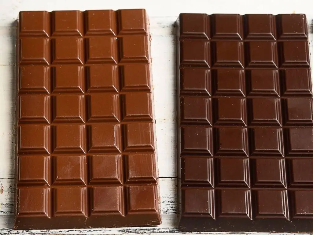 a dark chocolate and milk chocolate candy bar