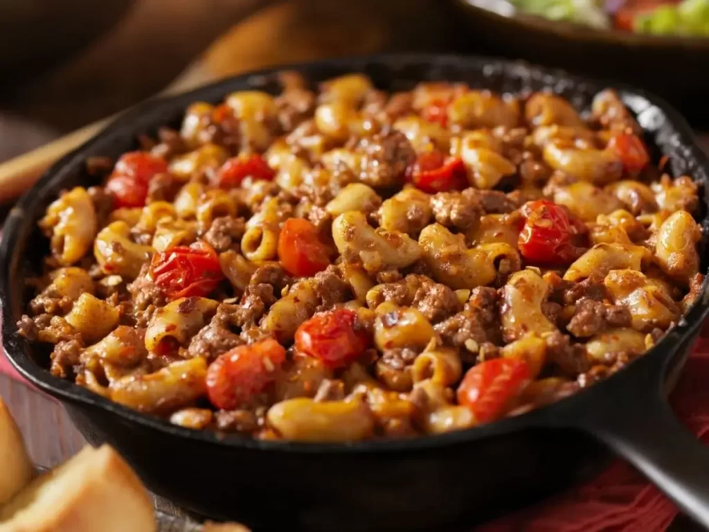 pan of cooked Hamburger Helper