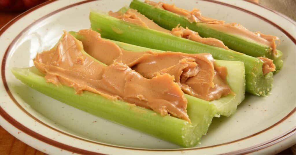 Plate with Celery and peanut butter
