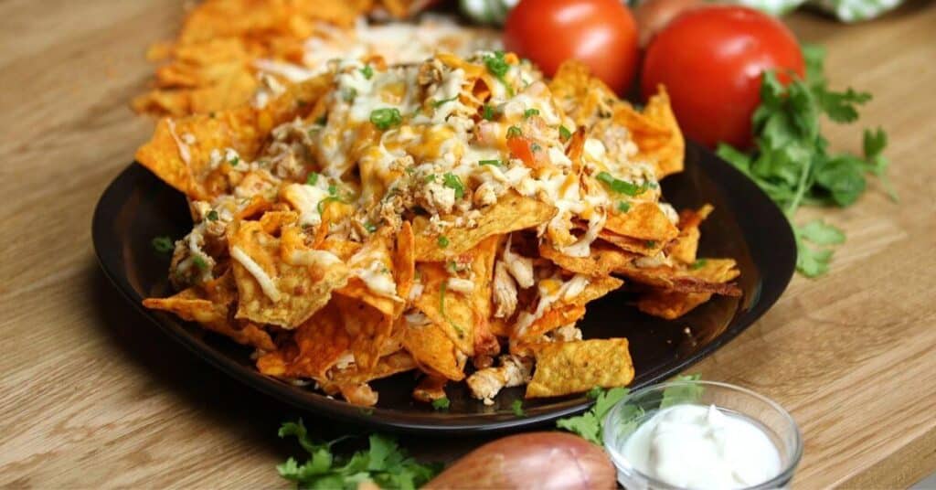 plate of loaded nachos