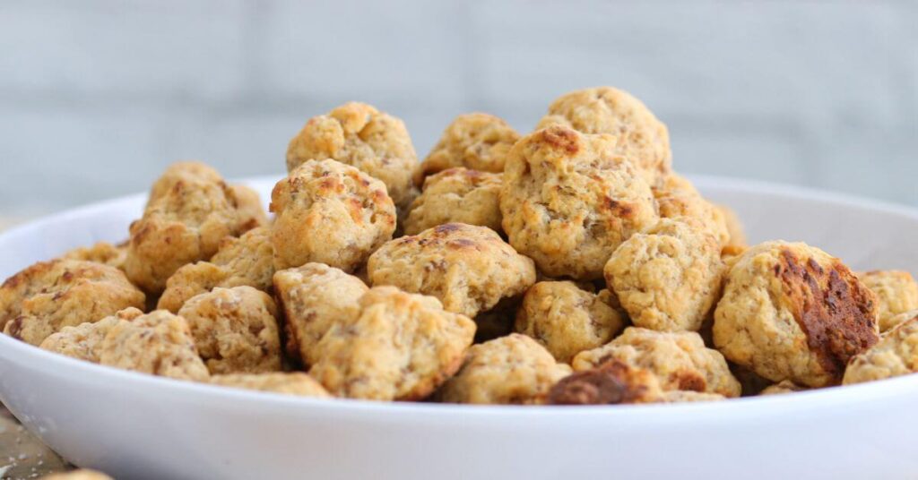 Plate of Sausage Balls made with Bisquick