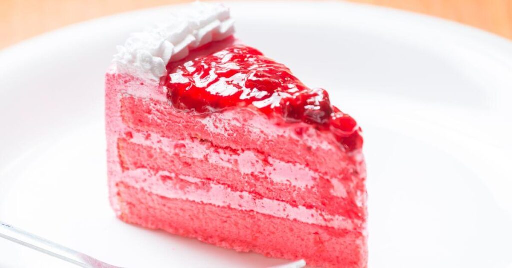 Piece of Strawberry cake made from a box mix