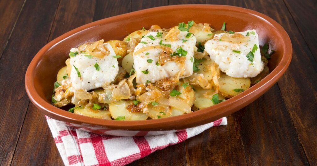 plate of cod baked in foil