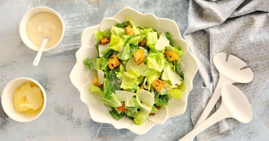 Caesar salad with dressing 