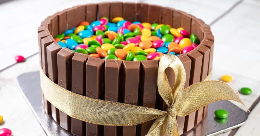cake with Kit Kats and M&Ms. 