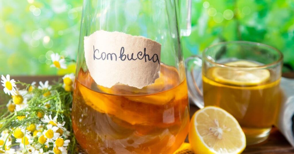 a pitcher of fresh kombucha