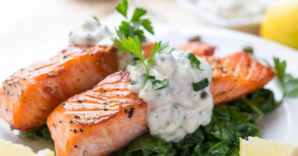 cooked salmon with sauce