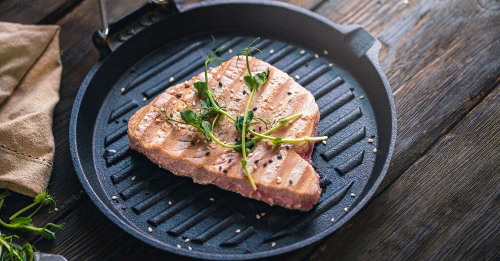 Tuna Steak Cooked in Pan with Butter