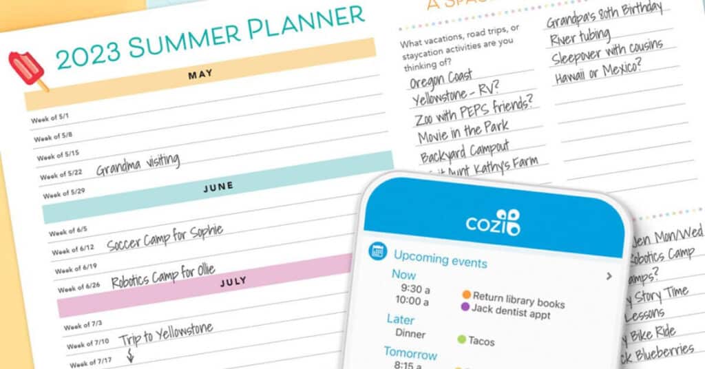 Cell phone with the Cozi meal planning and organizing app pulled up.