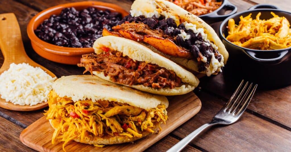 homemade Arepas with a variety of fillings