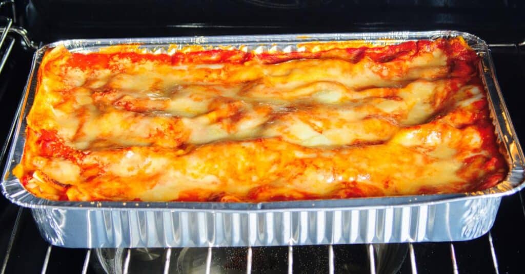 large pan of homemade lasagna