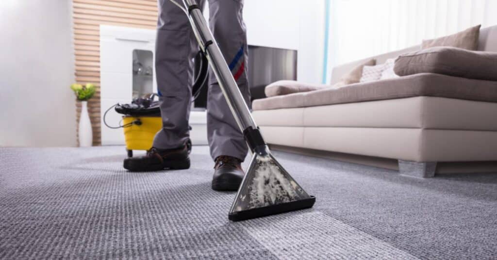 professional rug cleaner cleaning a rug