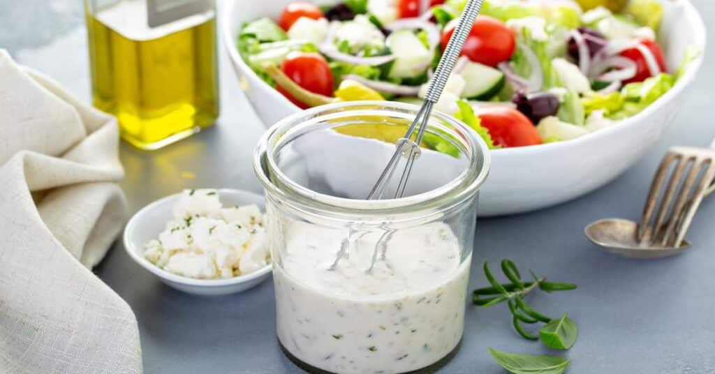 ranch dressing and a Greek Salad