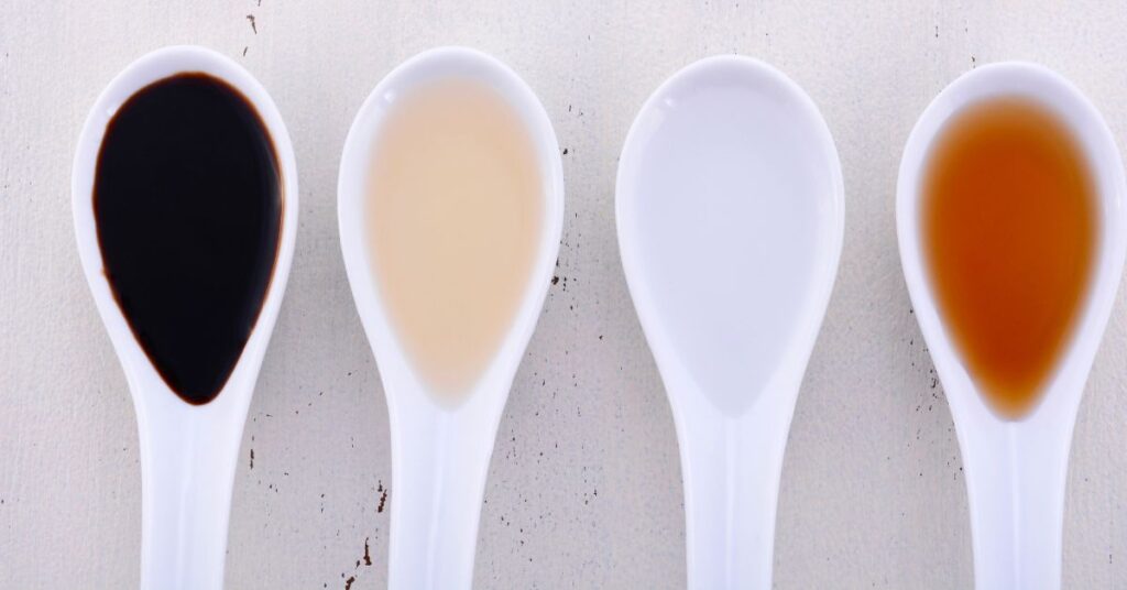 spoonfuls of different types of vinegar