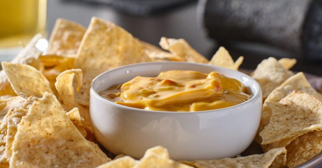 nacho cheese dip with chips