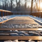 Wooden deck with ice on it.