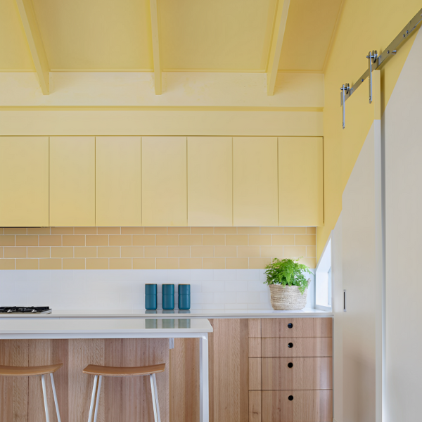 Pastel Yellow Ceiling Beams
