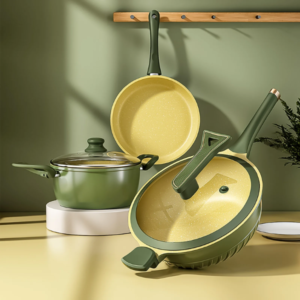 Kitchen with Yellow Ceramic Pot Set