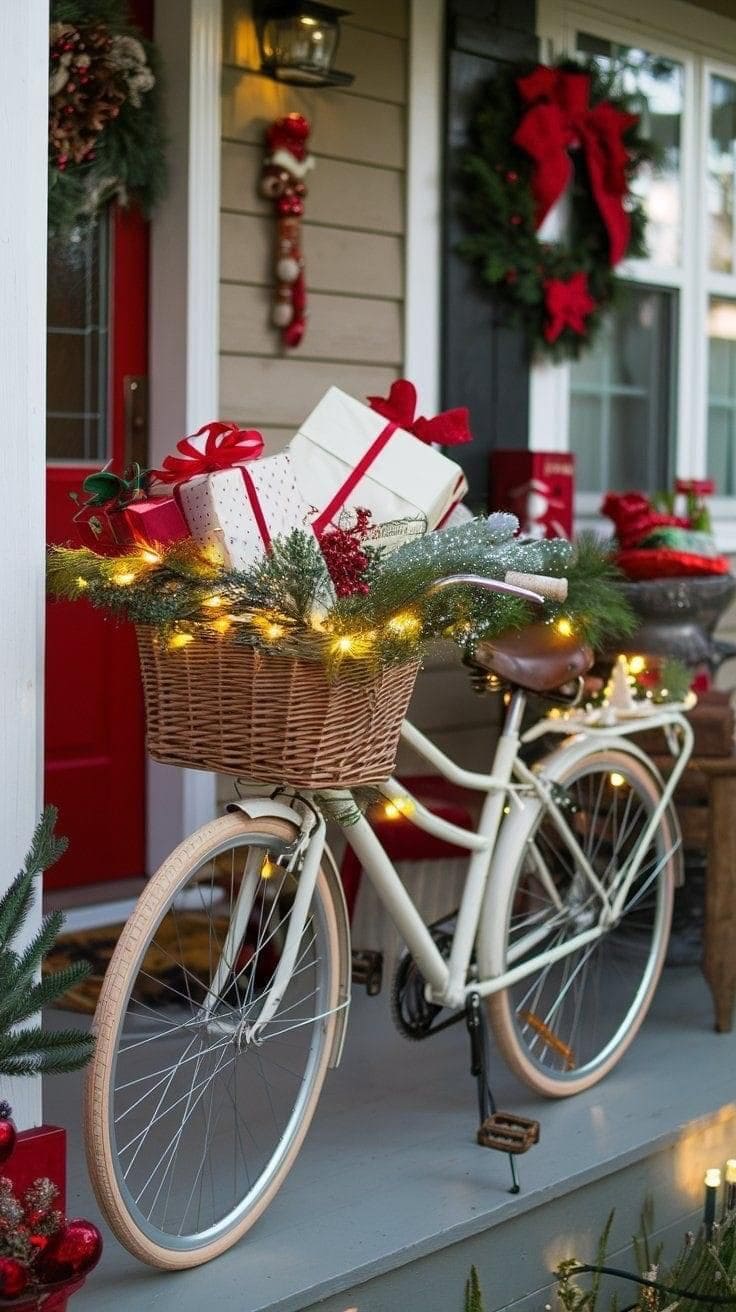 Charming Bicycle Porch with Festive Flair