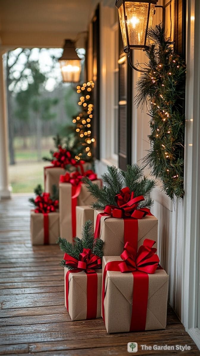 Elegant Gift Box Christmas Porch Magic